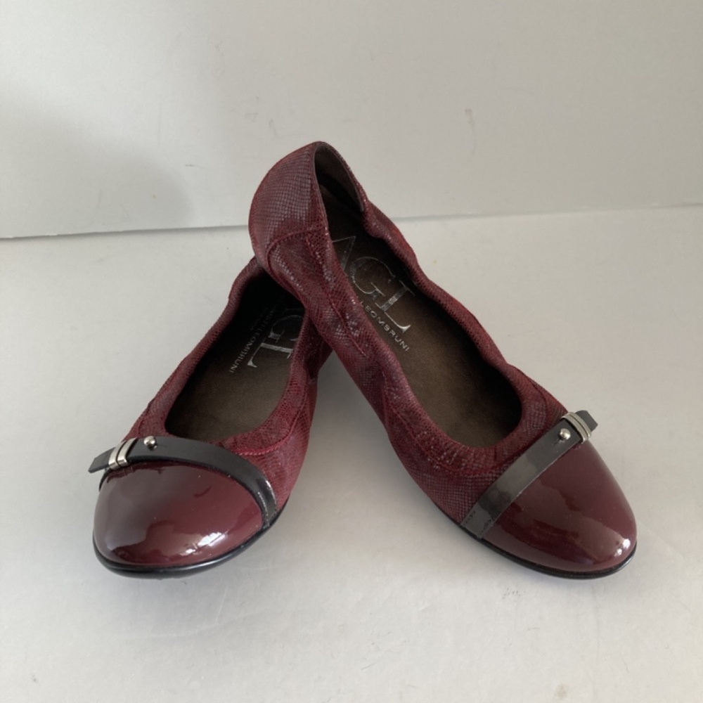 AGL Monika Leather Ballet Flats Women’s 37 US 7 Burgundy Cap Toe EUC